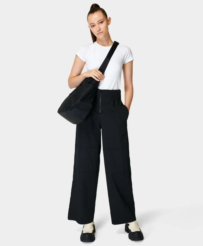 Women Trousers Sweaty Betty Refine Rib Wide Leg Trouser Night Black