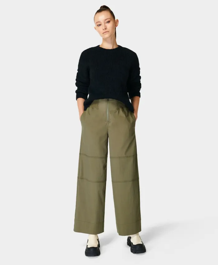 Women Trousers Sweaty Betty Refine Rib Wide Leg Trouser Pine Green