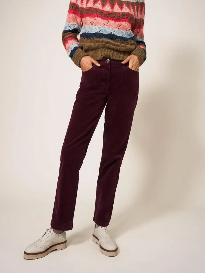 Women TROUSERS White Stuff Brooke Mid Rise Cord Trouser Dk Plum