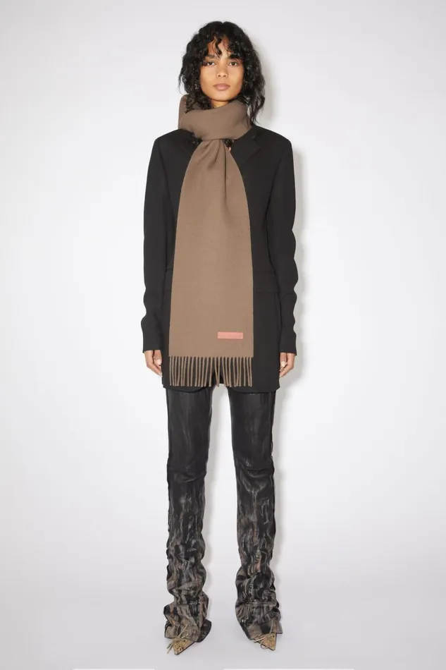 Women Wool Scarf Pink Label 8211 Narrow Warm Beige Acne Studios Scarves