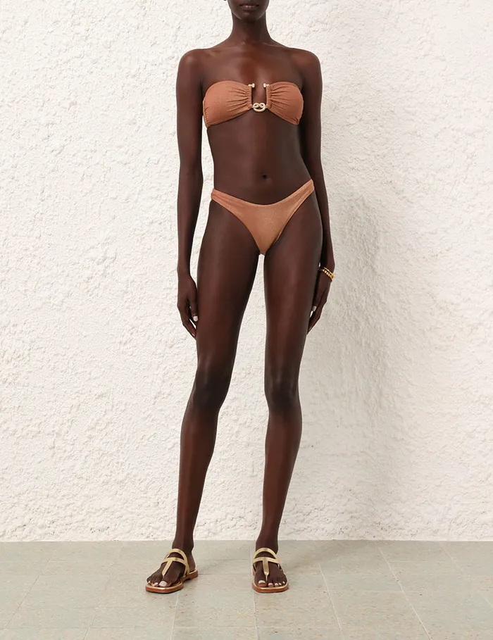 Women Zimmermann Bikinis Ottie Metallic Knot Bikini Apricot
