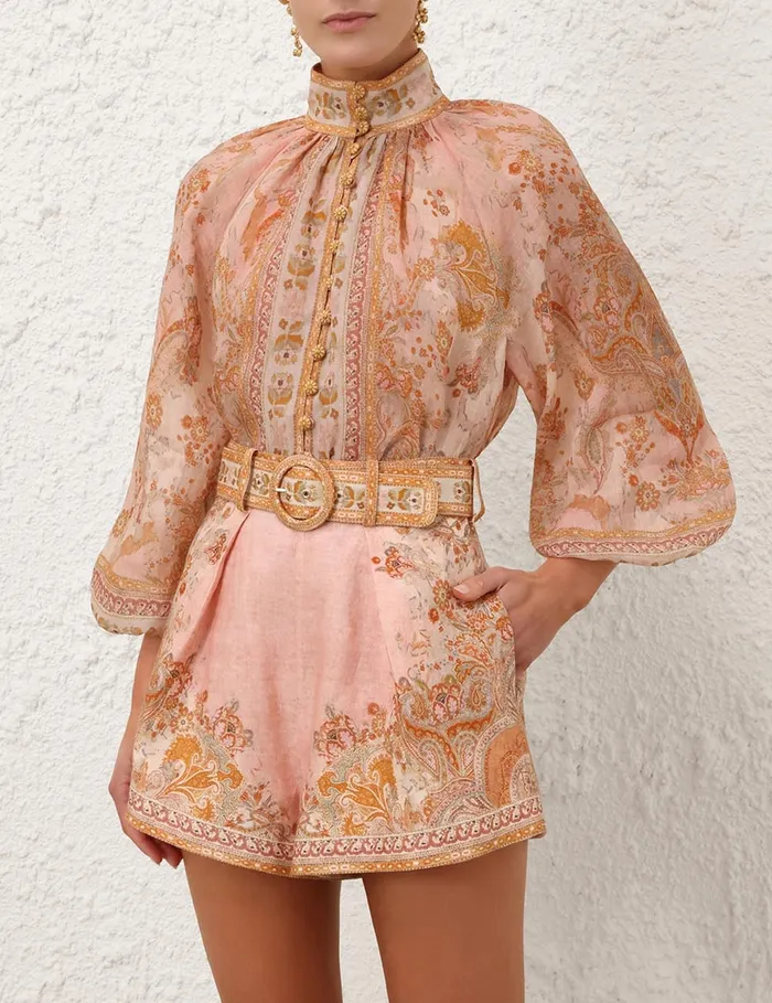 Women Zimmermann Clothing Acacia Billow Blouse Creampink Multi