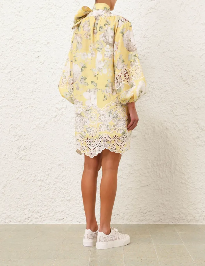 Women Zimmermann Clothing Acacia Broderie Tie Mini Dress Yellow Floral