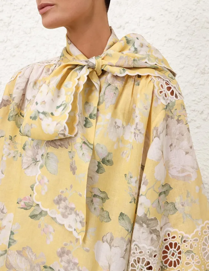 Women Zimmermann Clothing Acacia Broderie Tie Mini Dress Yellow Floral
