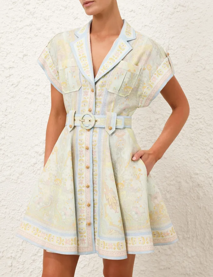 Women Zimmermann Clothing Acacia Mini Shirt Dress Mint Multi