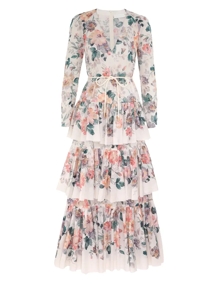 Women Zimmermann Clothing Acacia Tiered Maxi Dress Cream Multi Floral