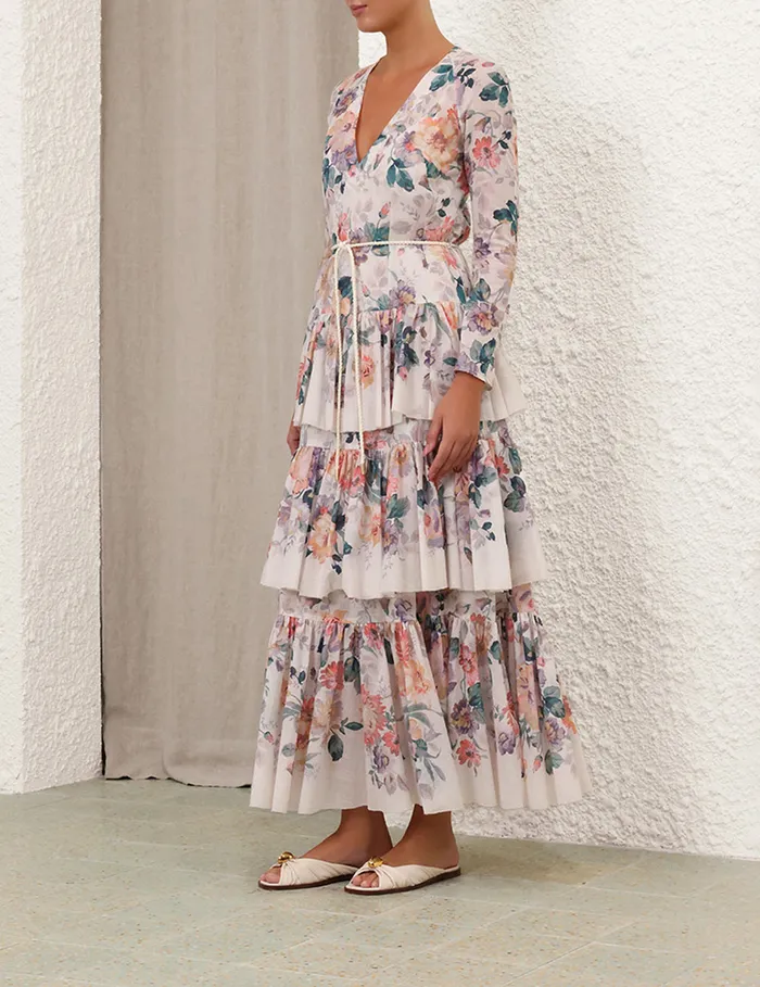 Women Zimmermann Clothing Acacia Tiered Maxi Dress Cream Multi Floral