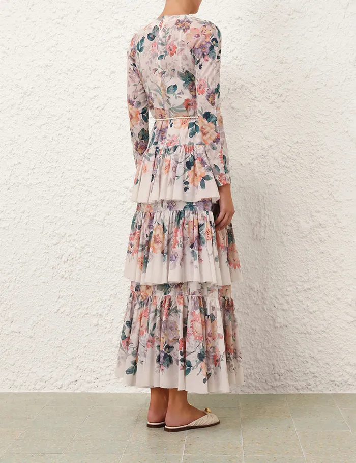 Women Zimmermann Clothing Acacia Tiered Maxi Dress Cream Multi Floral