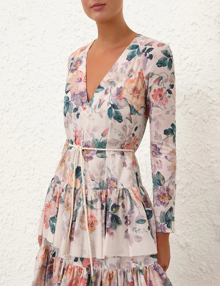 Women Zimmermann Clothing Acacia Tiered Maxi Dress Cream Multi Floral