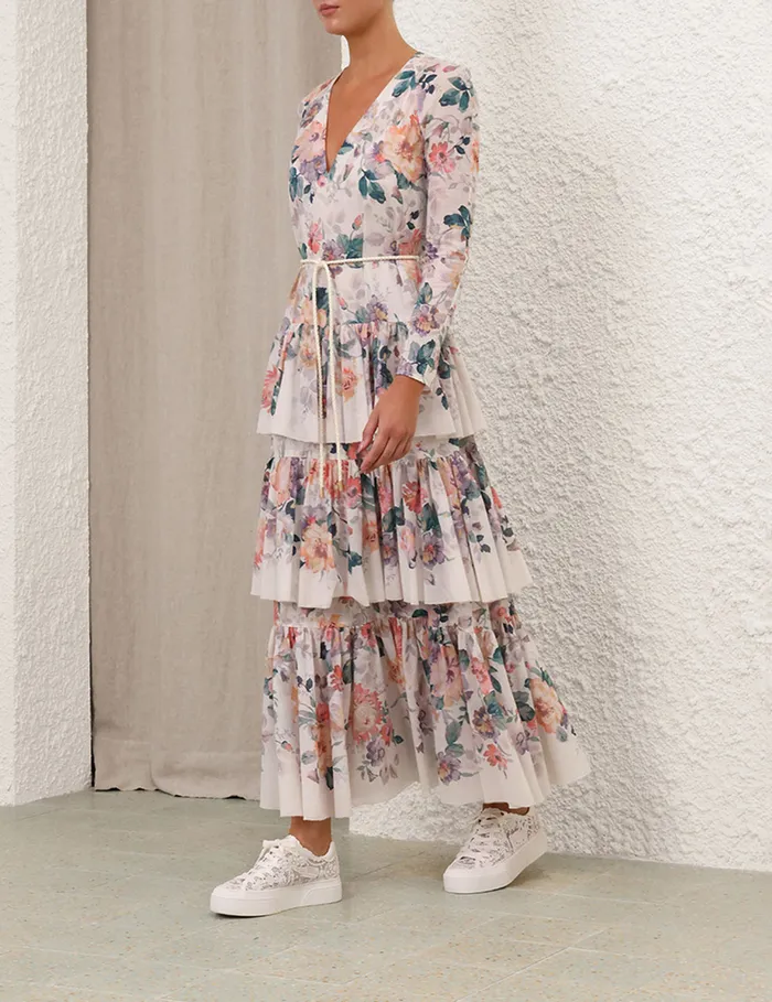 Women Zimmermann Clothing Acacia Tiered Maxi Dress Cream Multi Floral