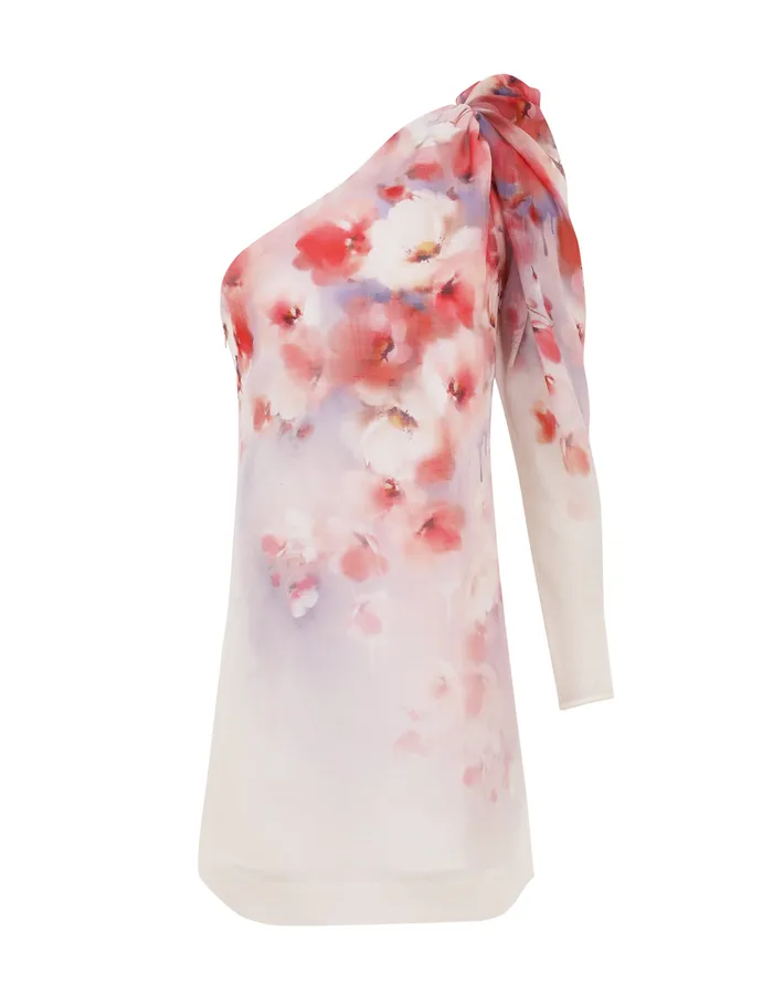 Women Zimmermann Clothing Crush Asymmetrical Mini Dress Scarlet Floral