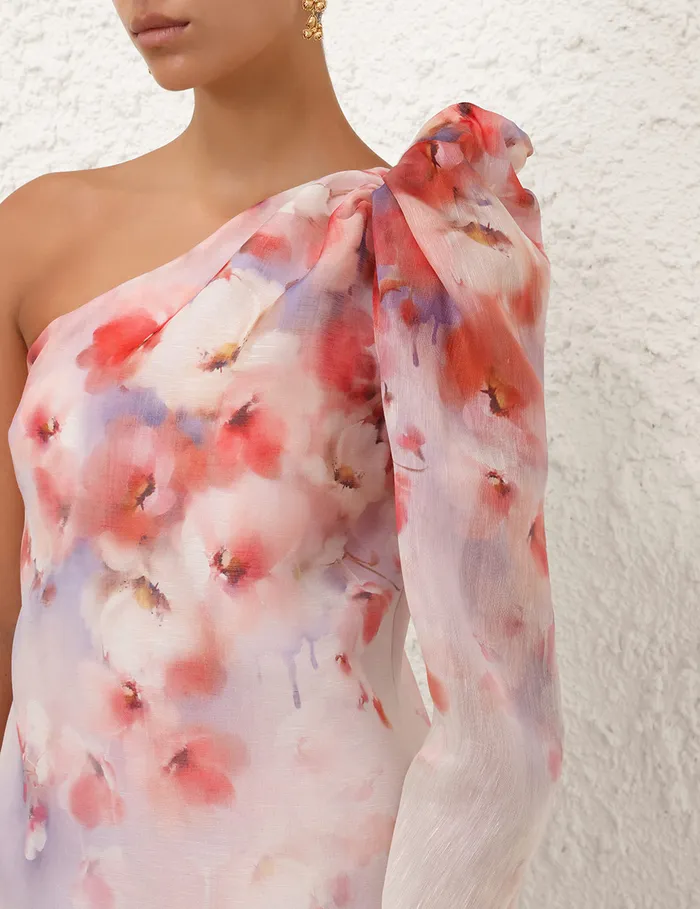 Women Zimmermann Clothing Crush Asymmetrical Mini Dress Scarlet Floral