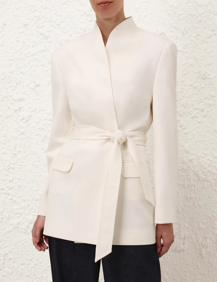 Women Zimmermann Clothing Crush Belted Blazer Milk