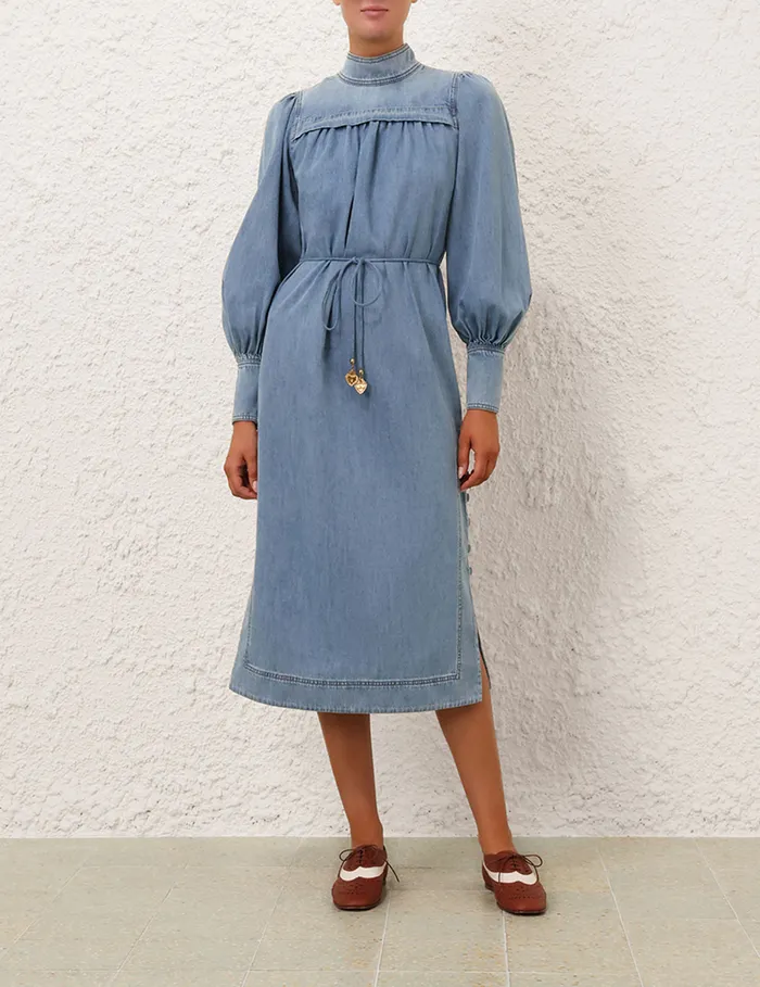 Women Zimmermann Clothing Crush Denim Midi Dress Blue Moon