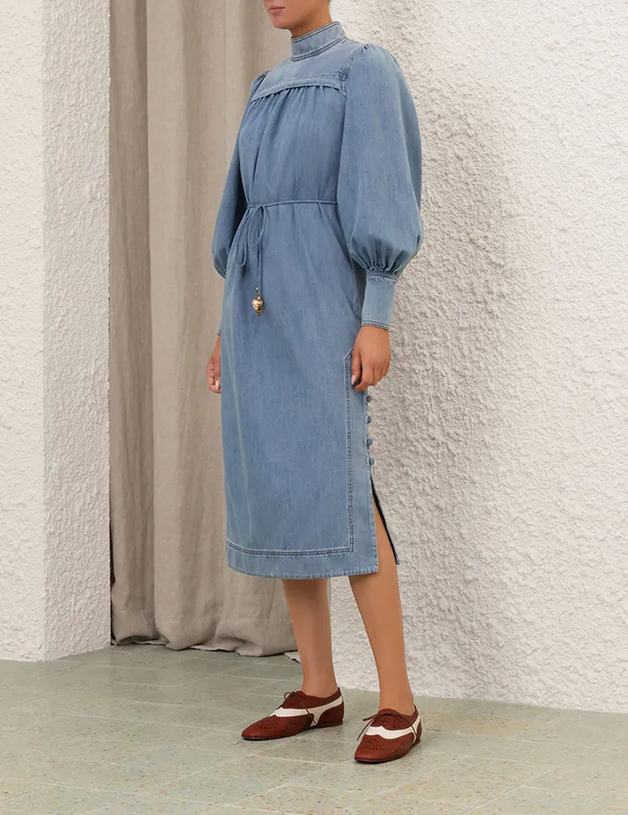 Women Zimmermann Clothing Crush Denim Midi Dress Blue Moon