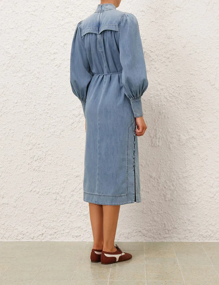 Women Zimmermann Clothing Crush Denim Midi Dress Blue Moon