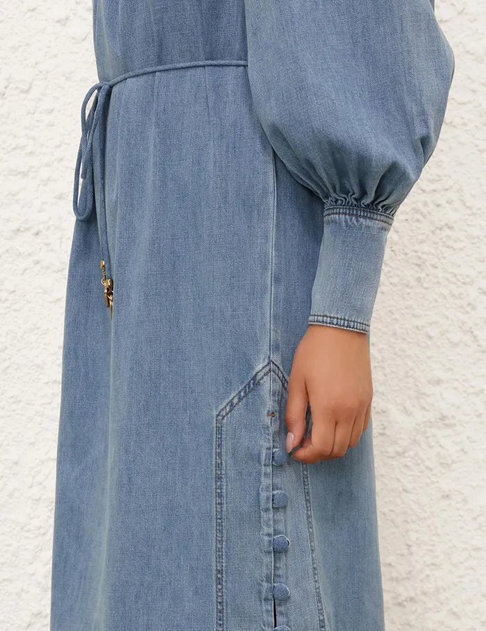 Women Zimmermann Clothing Crush Denim Midi Dress Blue Moon
