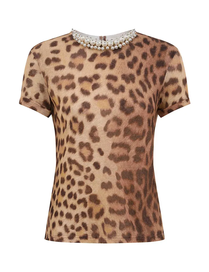 Women Zimmermann Clothing Crush Embellished Tee Dark Leopard