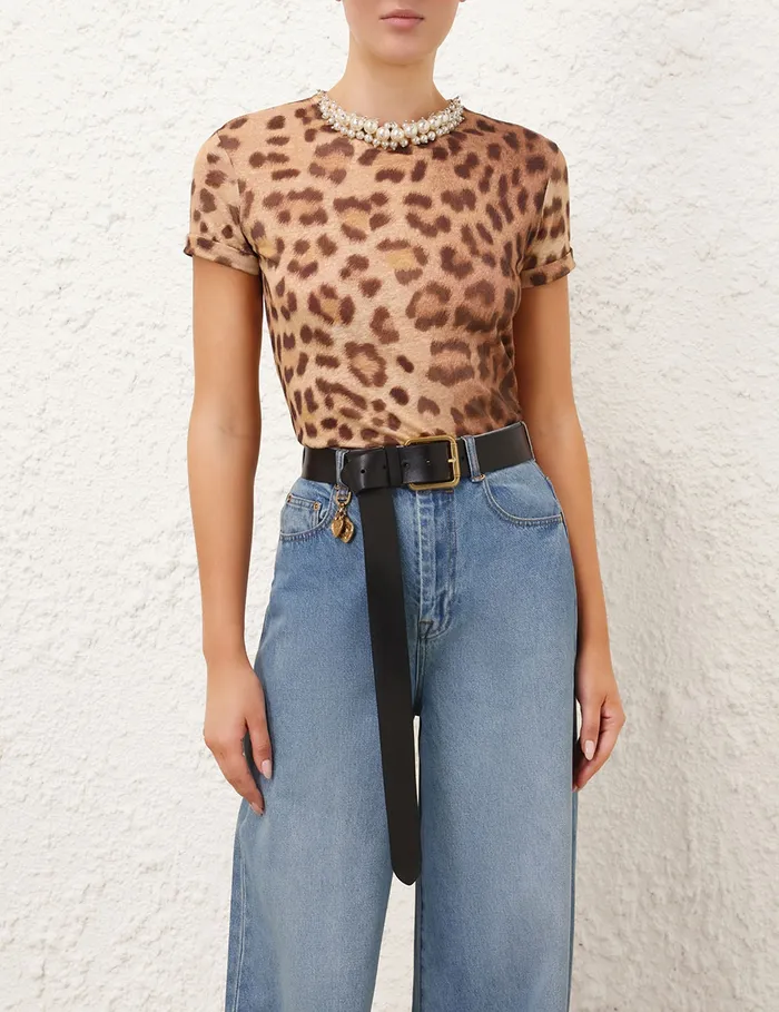 Women Zimmermann Clothing Crush Embellished Tee Dark Leopard