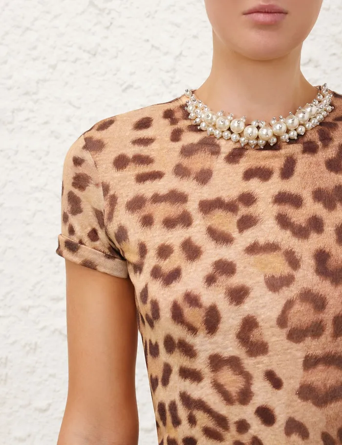 Women Zimmermann Clothing Crush Embellished Tee Dark Leopard