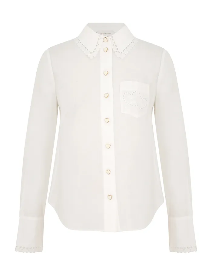 Women Zimmermann Clothing Crush Ramie Embroidered Shirt Ivory