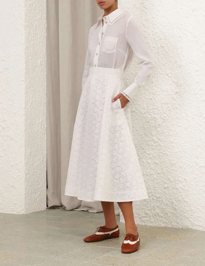 Women Zimmermann Clothing Crush Ramie Embroidered Shirt Ivory