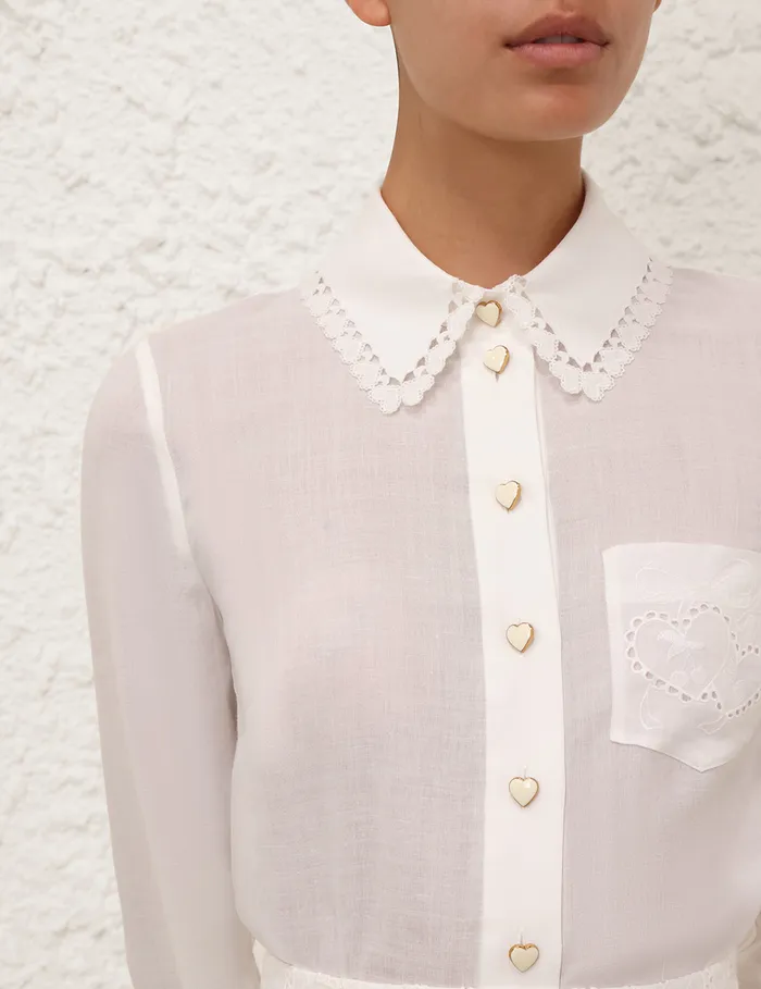 Women Zimmermann Clothing Crush Ramie Embroidered Shirt Ivory