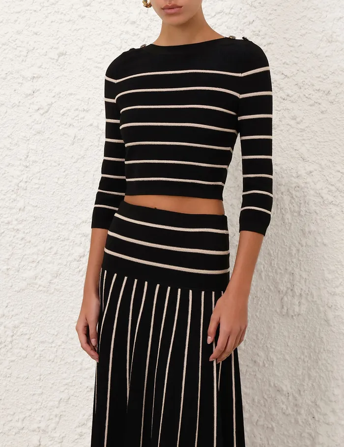 Women Zimmermann Clothing Crush Stripe Cropped Top Blackcream