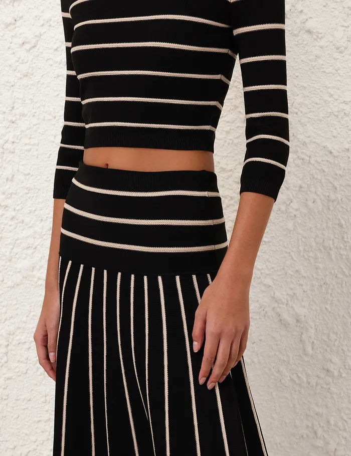 Women Zimmermann Clothing Crush Stripe Cropped Top Blackcream