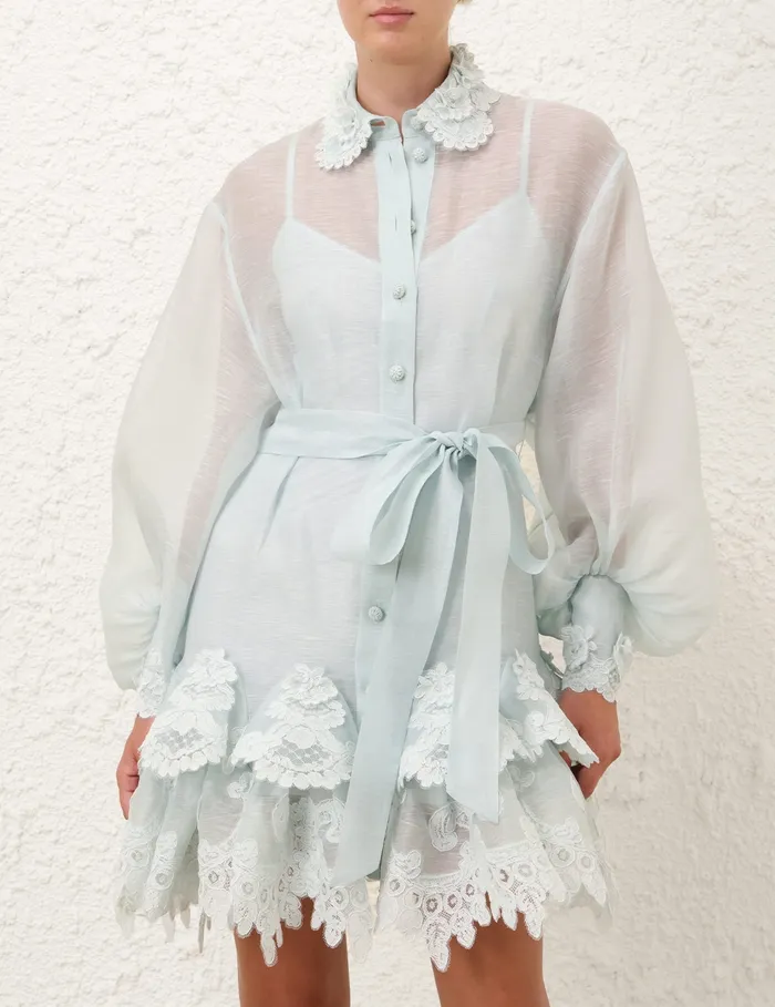 Women Zimmermann Clothing Crush Tiered Lace Shirt Dress Mint