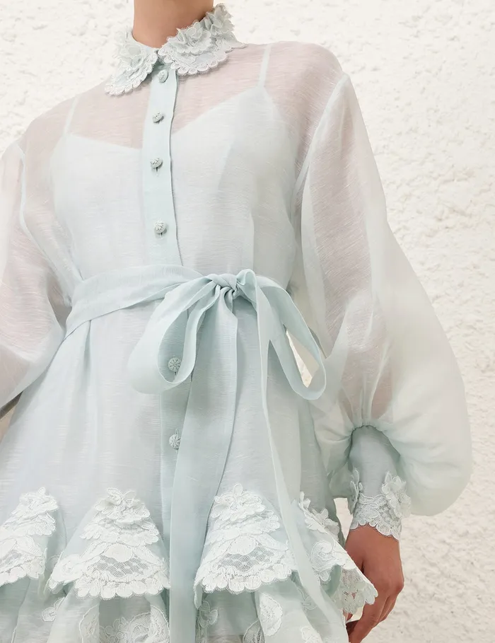 Women Zimmermann Clothing Crush Tiered Lace Shirt Dress Mint