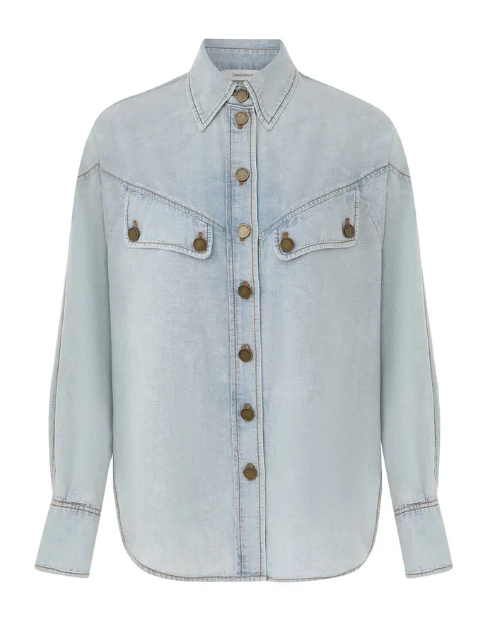 Women Zimmermann Clothing Denim Shirt Blue Smoke