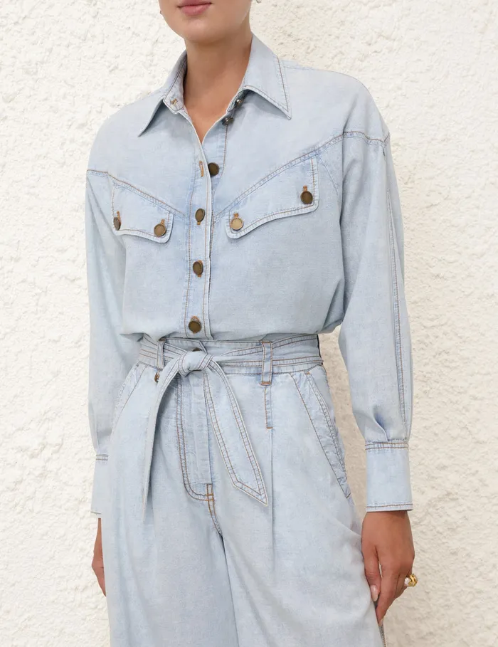 Women Zimmermann Clothing Denim Shirt Blue Smoke