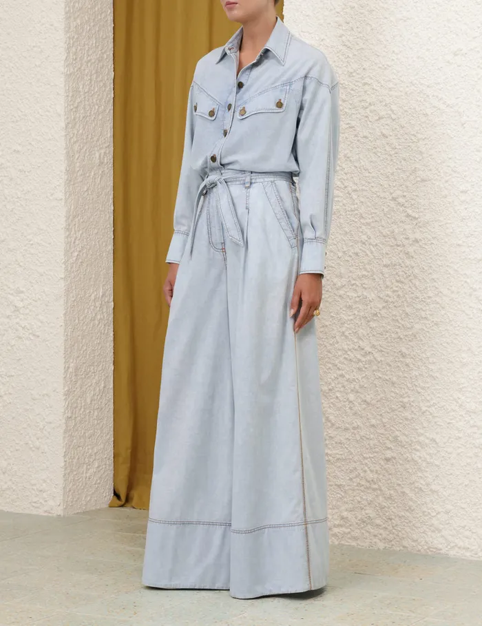 Women Zimmermann Clothing Denim Shirt Blue Smoke