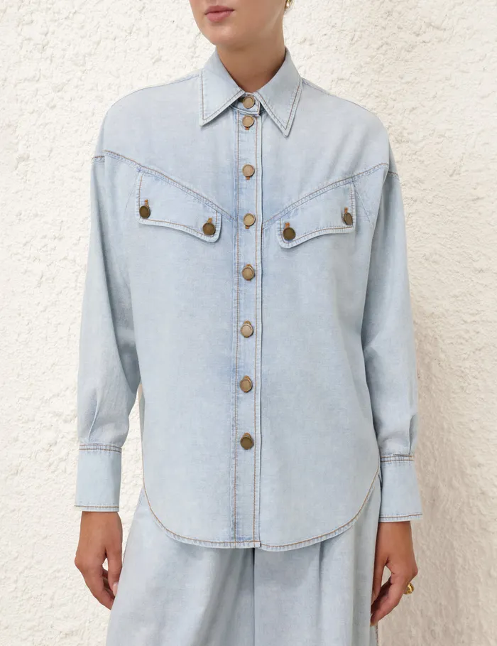 Women Zimmermann Clothing Denim Shirt Blue Smoke