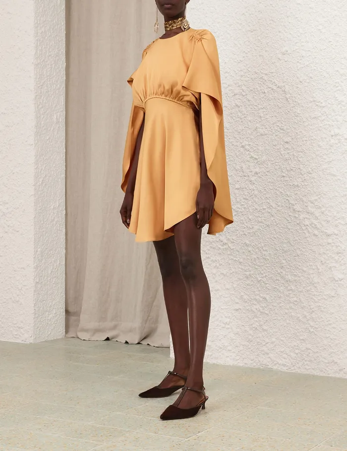 Women Zimmermann Clothing Eden Cascading Mini Dress Dark Tea