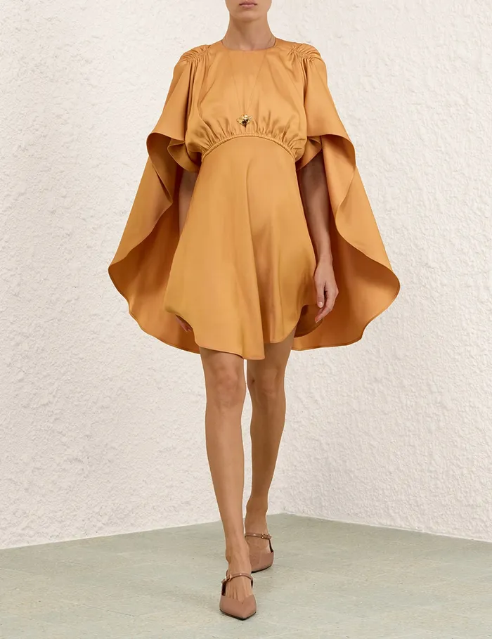 Women Zimmermann Clothing Eden Cascading Mini Dress Dark Tea