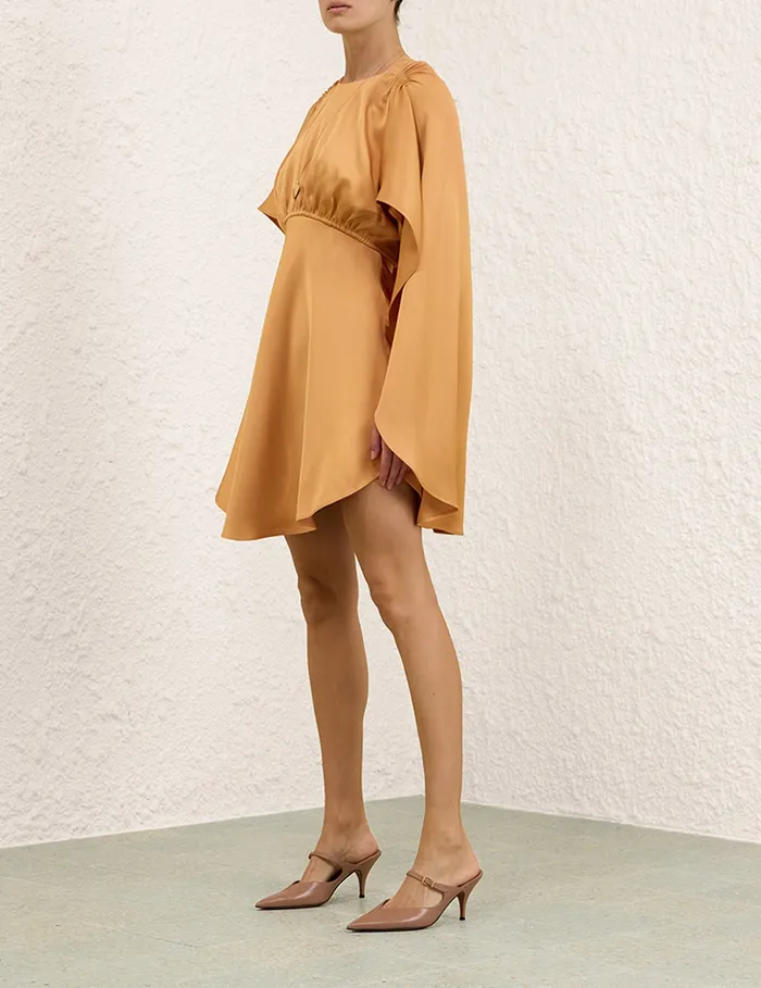 Women Zimmermann Clothing Eden Cascading Mini Dress Dark Tea