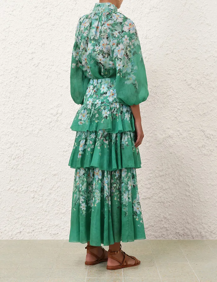 Women Zimmermann Clothing Everley Billow Blouse Green Watercolour Floral