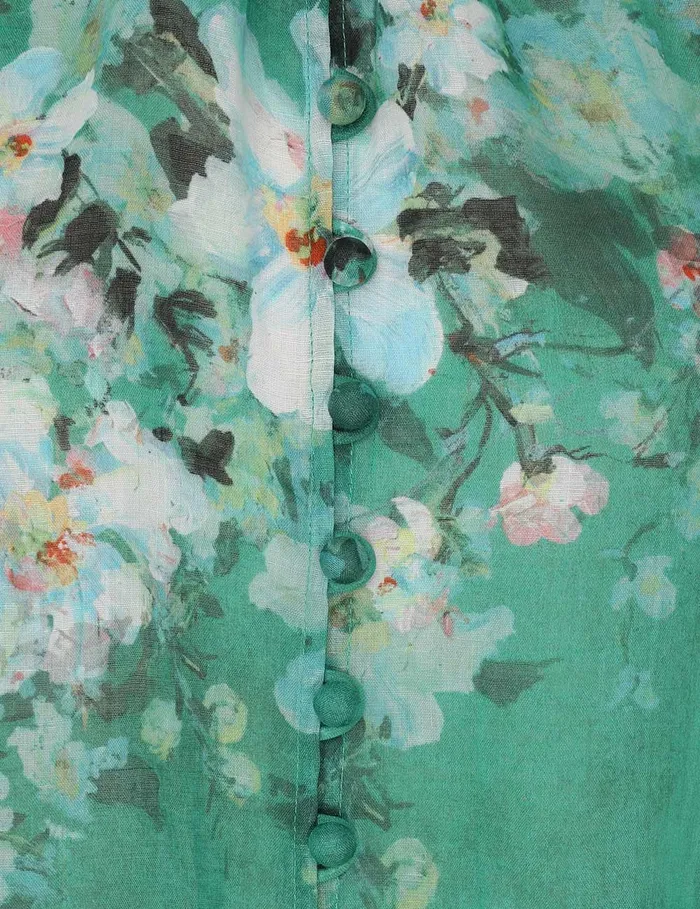 Women Zimmermann Clothing Everley Billow Blouse Green Watercolour Floral