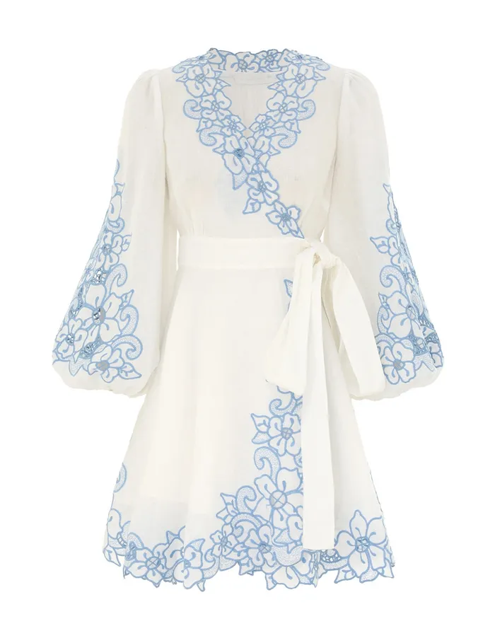 Women Zimmermann Clothing Golden Embroidered Mini Dress Ivoryblue