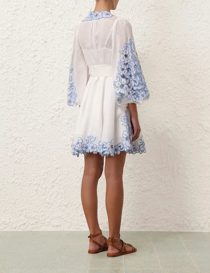 Women Zimmermann Clothing Golden Embroidered Mini Dress Ivoryblue