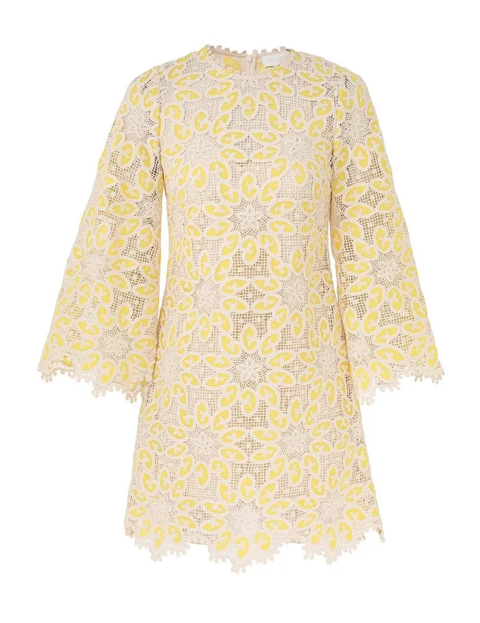 Women Zimmermann Clothing Golden Lace Mini Dress Creamyellow