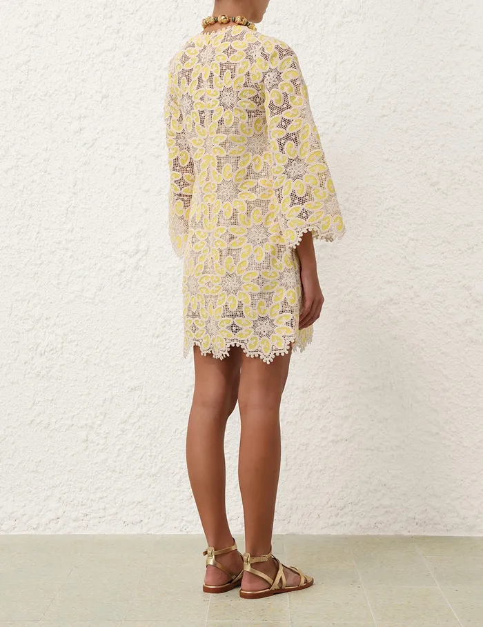 Women Zimmermann Clothing Golden Lace Mini Dress Creamyellow