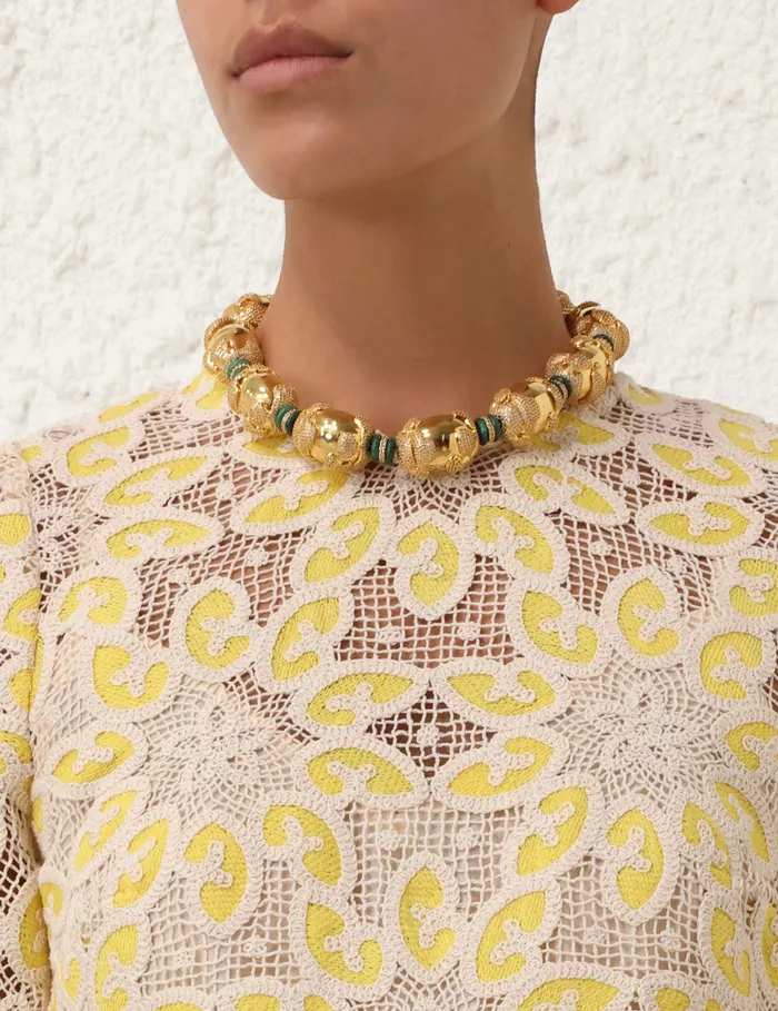 Women Zimmermann Clothing Golden Lace Mini Dress Creamyellow