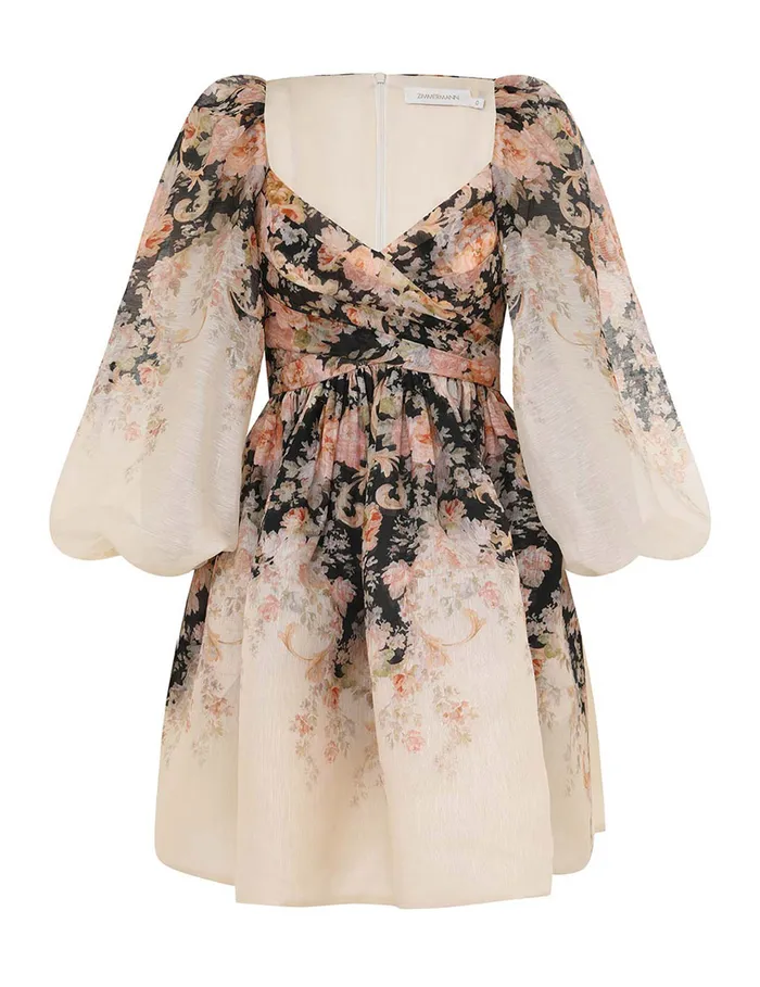 Women Zimmermann Clothing Illustration Draped Mini Dress Tea Rococo Floral