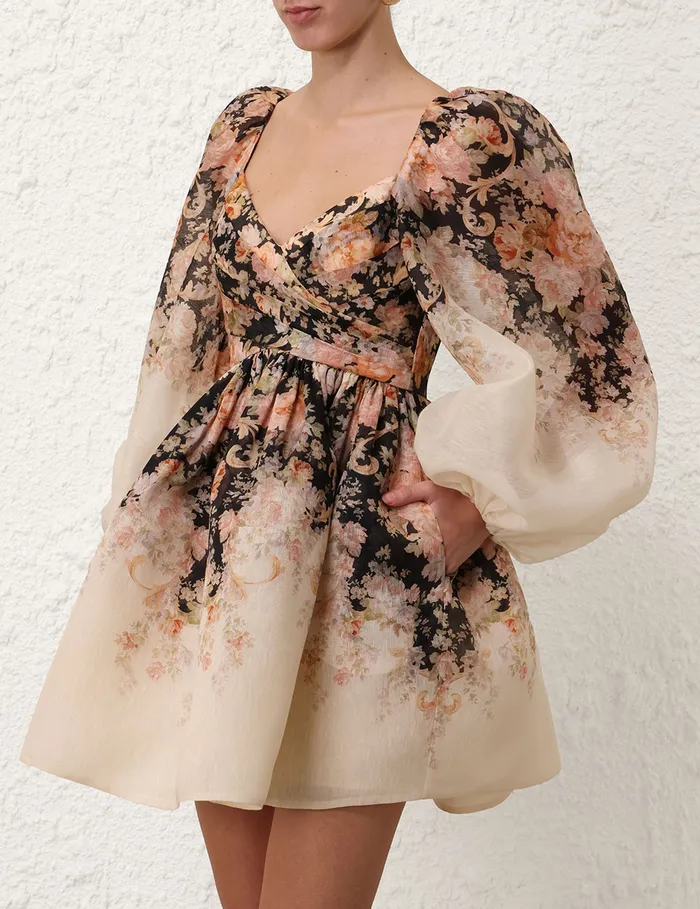 Women Zimmermann Clothing Illustration Draped Mini Dress Tea Rococo Floral