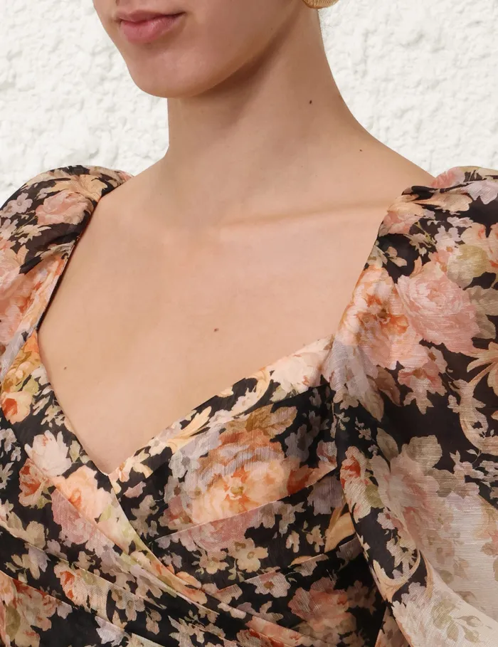 Women Zimmermann Clothing Illustration Draped Mini Dress Tea Rococo Floral