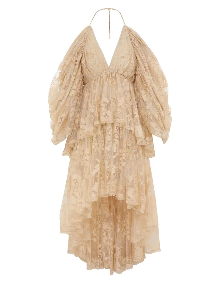 Women Zimmermann Clothing Illustration Lace Mini Dress Cream