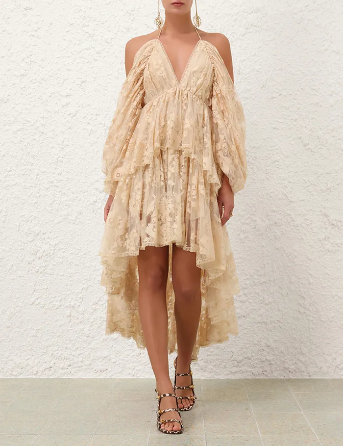 Women Zimmermann Clothing Illustration Lace Mini Dress Cream